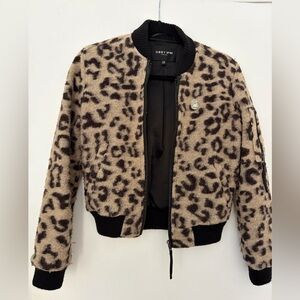 Obey Leopard-Print Bomber Jacket in Beige and Brown with Black Trim